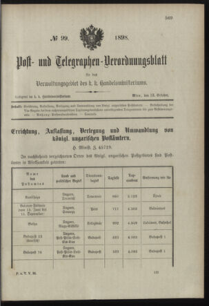 Post- und Telegraphen-Verordnungsblatt für das Verwaltungsgebiet des K.-K. Handelsministeriums 18981013 Seite: 1