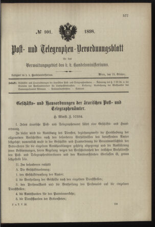 Post- und Telegraphen-Verordnungsblatt für das Verwaltungsgebiet des K.-K. Handelsministeriums