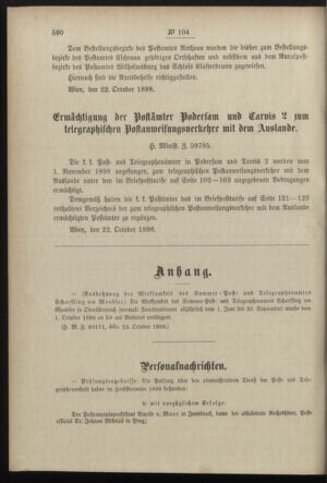 Post- und Telegraphen-Verordnungsblatt für das Verwaltungsgebiet des K.-K. Handelsministeriums 18981029 Seite: 2