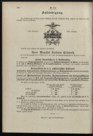 Post- und Telegraphen-Verordnungsblatt für das Verwaltungsgebiet des K.-K. Handelsministeriums 18981029 Seite: 4