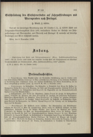 Post- und Telegraphen-Verordnungsblatt für das Verwaltungsgebiet des K.-K. Handelsministeriums 18981110 Seite: 3