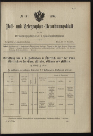 Post- und Telegraphen-Verordnungsblatt für das Verwaltungsgebiet des K.-K. Handelsministeriums 18981116 Seite: 5