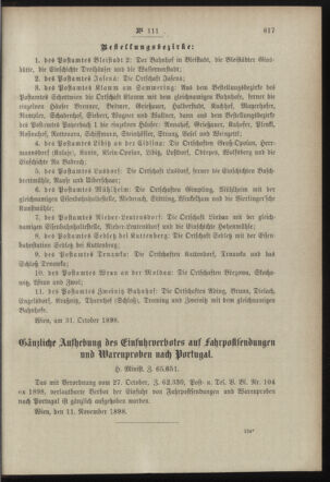 Post- und Telegraphen-Verordnungsblatt für das Verwaltungsgebiet des K.-K. Handelsministeriums 18981116 Seite: 7