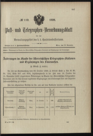 Post- und Telegraphen-Verordnungsblatt für das Verwaltungsgebiet des K.-K. Handelsministeriums 18981212 Seite: 1