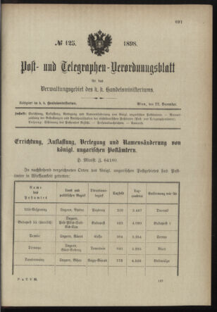 Post- und Telegraphen-Verordnungsblatt für das Verwaltungsgebiet des K.-K. Handelsministeriums 18981222 Seite: 1