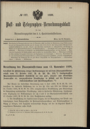 Post- und Telegraphen-Verordnungsblatt für das Verwaltungsgebiet des K.-K. Handelsministeriums 18981229 Seite: 1