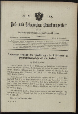 Post- und Telegraphen-Verordnungsblatt für das Verwaltungsgebiet des K.-K. Handelsministeriums 18981230 Seite: 1