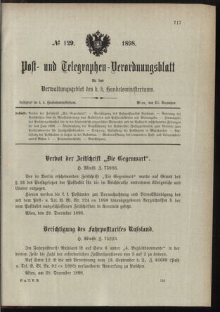 Post- und Telegraphen-Verordnungsblatt für das Verwaltungsgebiet des K.-K. Handelsministeriums 18981230 Seite: 41