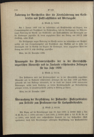 Post- und Telegraphen-Verordnungsblatt für das Verwaltungsgebiet des K.-K. Handelsministeriums 18981230 Seite: 42