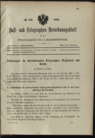 Post- und Telegraphen-Verordnungsblatt für das Verwaltungsgebiet des K.-K. Handelsministeriums 18981231 Seite: 1