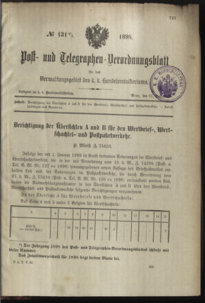 Post- und Telegraphen-Verordnungsblatt für das Verwaltungsgebiet des K.-K. Handelsministeriums 18981231 Seite: 27