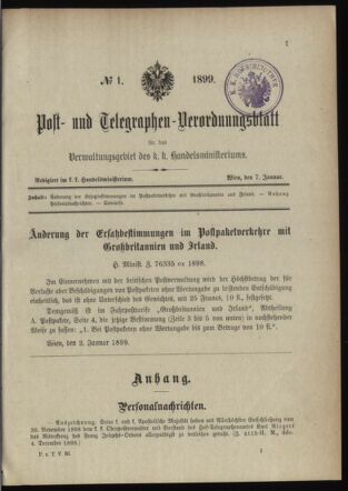 Post- und Telegraphen-Verordnungsblatt für das Verwaltungsgebiet des K.-K. Handelsministeriums