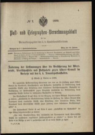 Post- und Telegraphen-Verordnungsblatt für das Verwaltungsgebiet des K.-K. Handelsministeriums 18990110 Seite: 1