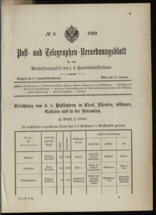 Post- und Telegraphen-Verordnungsblatt für das Verwaltungsgebiet des K.-K. Handelsministeriums 18990111 Seite: 1