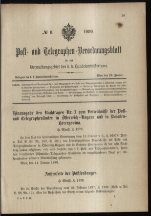 Post- und Telegraphen-Verordnungsblatt für das Verwaltungsgebiet des K.-K. Handelsministeriums 18990123 Seite: 1