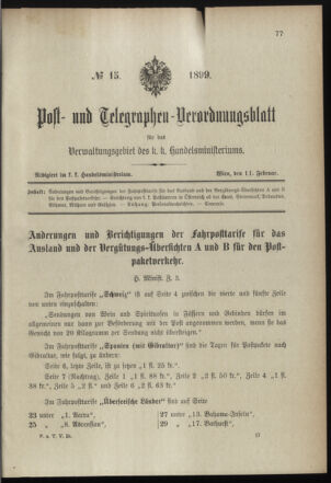 Post- und Telegraphen-Verordnungsblatt für das Verwaltungsgebiet des K.-K. Handelsministeriums 18990211 Seite: 1