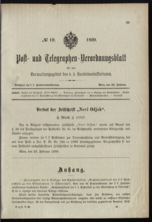 Post- und Telegraphen-Verordnungsblatt für das Verwaltungsgebiet des K.-K. Handelsministeriums 18990225 Seite: 1