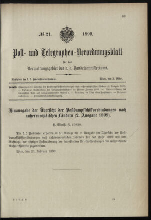 Post- und Telegraphen-Verordnungsblatt für das Verwaltungsgebiet des K.-K. Handelsministeriums 18990303 Seite: 1