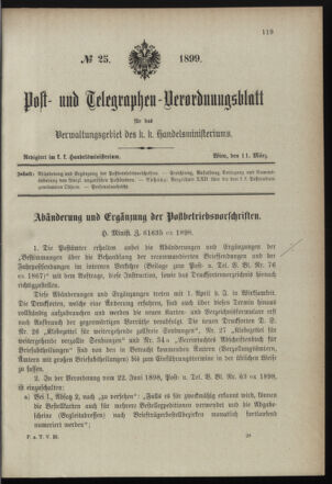 Post- und Telegraphen-Verordnungsblatt für das Verwaltungsgebiet des K.-K. Handelsministeriums 18990311 Seite: 1