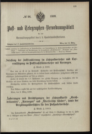 Post- und Telegraphen-Verordnungsblatt für das Verwaltungsgebiet des K.-K. Handelsministeriums 18990314 Seite: 1