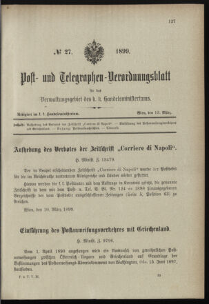 Post- und Telegraphen-Verordnungsblatt für das Verwaltungsgebiet des K.-K. Handelsministeriums 18990315 Seite: 1