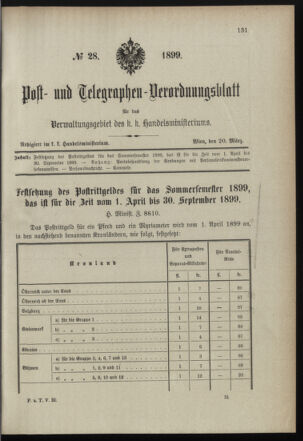 Post- und Telegraphen-Verordnungsblatt für das Verwaltungsgebiet des K.-K. Handelsministeriums 18990320 Seite: 1