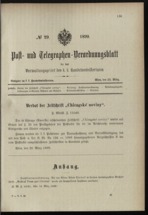 Post- und Telegraphen-Verordnungsblatt für das Verwaltungsgebiet des K.-K. Handelsministeriums 18990322 Seite: 1