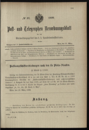 Post- und Telegraphen-Verordnungsblatt für das Verwaltungsgebiet des K.-K. Handelsministeriums 18990331 Seite: 1