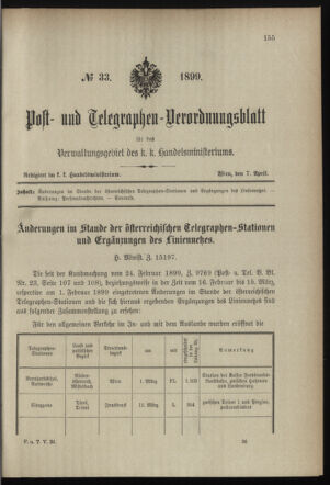 Post- und Telegraphen-Verordnungsblatt für das Verwaltungsgebiet des K.-K. Handelsministeriums 18990407 Seite: 1