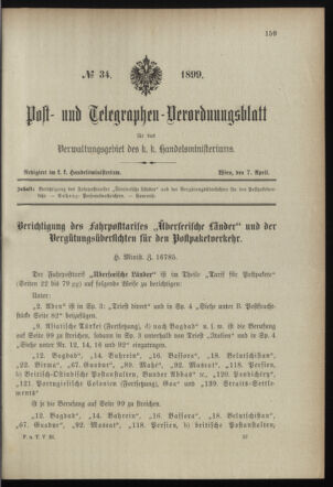 Post- und Telegraphen-Verordnungsblatt für das Verwaltungsgebiet des K.-K. Handelsministeriums 18990407 Seite: 5