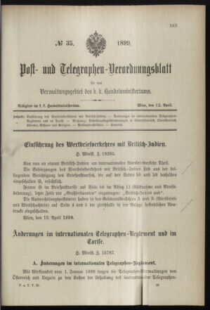 Post- und Telegraphen-Verordnungsblatt für das Verwaltungsgebiet des K.-K. Handelsministeriums 18990412 Seite: 1