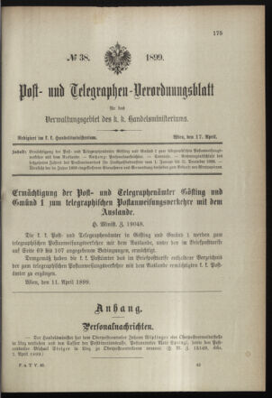 Post- und Telegraphen-Verordnungsblatt für das Verwaltungsgebiet des K.-K. Handelsministeriums 18990417 Seite: 13