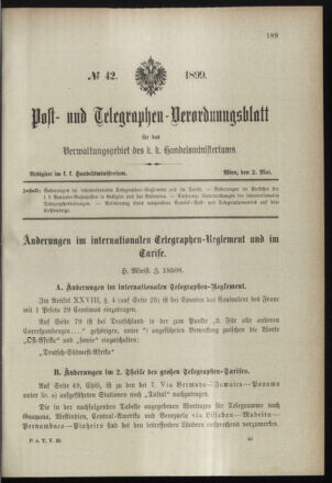 Post- und Telegraphen-Verordnungsblatt für das Verwaltungsgebiet des K.-K. Handelsministeriums