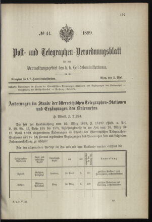 Post- und Telegraphen-Verordnungsblatt für das Verwaltungsgebiet des K.-K. Handelsministeriums 18990505 Seite: 1