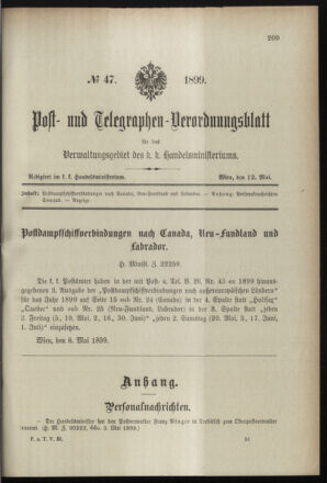 Post- und Telegraphen-Verordnungsblatt für das Verwaltungsgebiet des K.-K. Handelsministeriums 18990512 Seite: 1