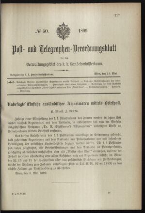 Post- und Telegraphen-Verordnungsblatt für das Verwaltungsgebiet des K.-K. Handelsministeriums 18990525 Seite: 1