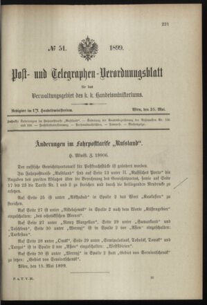 Post- und Telegraphen-Verordnungsblatt für das Verwaltungsgebiet des K.-K. Handelsministeriums 18990525 Seite: 5