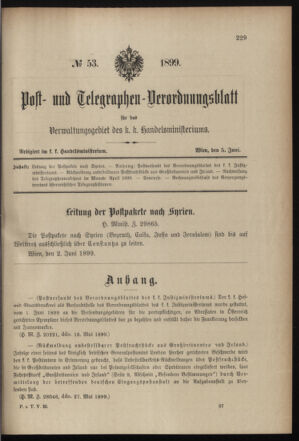 Post- und Telegraphen-Verordnungsblatt für das Verwaltungsgebiet des K.-K. Handelsministeriums 18990605 Seite: 1