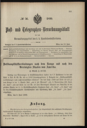 Post- und Telegraphen-Verordnungsblatt für das Verwaltungsgebiet des K.-K. Handelsministeriums 18990612 Seite: 1