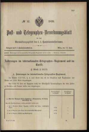 Post- und Telegraphen-Verordnungsblatt für das Verwaltungsgebiet des K.-K. Handelsministeriums 18990613 Seite: 1