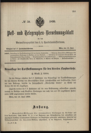 Post- und Telegraphen-Verordnungsblatt für das Verwaltungsgebiet des K.-K. Handelsministeriums 18990616 Seite: 1