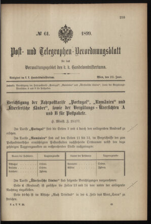 Post- und Telegraphen-Verordnungsblatt für das Verwaltungsgebiet des K.-K. Handelsministeriums 18990623 Seite: 1