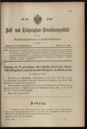 Post- und Telegraphen-Verordnungsblatt für das Verwaltungsgebiet des K.-K. Handelsministeriums