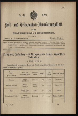 Post- und Telegraphen-Verordnungsblatt für das Verwaltungsgebiet des K.-K. Handelsministeriums 18990628 Seite: 1