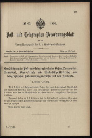 Post- und Telegraphen-Verordnungsblatt für das Verwaltungsgebiet des K.-K. Handelsministeriums 18990629 Seite: 1