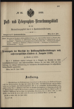 Post- und Telegraphen-Verordnungsblatt für das Verwaltungsgebiet des K.-K. Handelsministeriums 18990703 Seite: 1