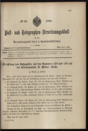 Post- und Telegraphen-Verordnungsblatt für das Verwaltungsgebiet des K.-K. Handelsministeriums 18990706 Seite: 1