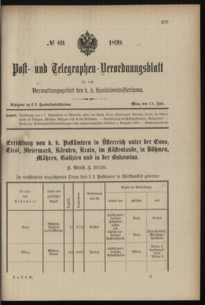 Post- und Telegraphen-Verordnungsblatt für das Verwaltungsgebiet des K.-K. Handelsministeriums 18990711 Seite: 1