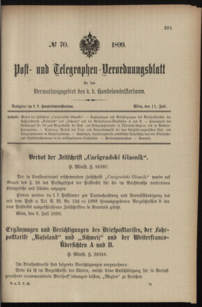 Post- und Telegraphen-Verordnungsblatt für das Verwaltungsgebiet des K.-K. Handelsministeriums 18990711 Seite: 13