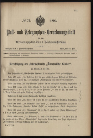 Post- und Telegraphen-Verordnungsblatt für das Verwaltungsgebiet des K.-K. Handelsministeriums 18990718 Seite: 1